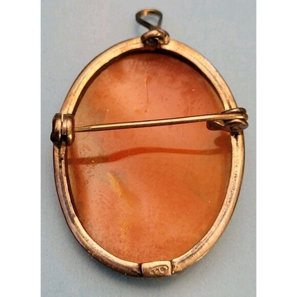Victorian Sterling Cameo Brooch 925 CARVED SHELL Lady Portrait PIN PENDANT - Picture 2 of 3